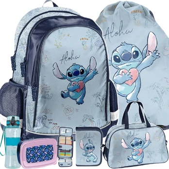 Stitch mokyklinė kuprinė 38 cm, 6 dalių komplektas su priemonėmis