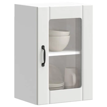 Sieninė virtuvės spintelė su stiklinėmis durimis Lucca Balta
