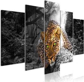 Artgeist Paveikslas - Leopard Lying (5 Parts) Wide Pilkas