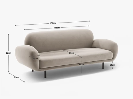 Sofa, "Poppy", 2 Seats, 178x72x82, Light Beige