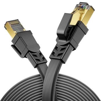 Cat 8.1 Plokščias Lan kabelis 1.5m, 40 Gbit/s, 2000 Mhz, Rj45, Juodas