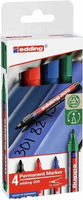 Permanentinis žymeklis e-300 EDDING, 1,5-3 mm, 4 vnt., įvairių spalvų