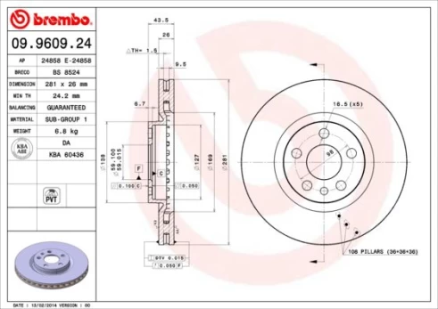 Stabdžių diskas BREMBO 09.9609.24
