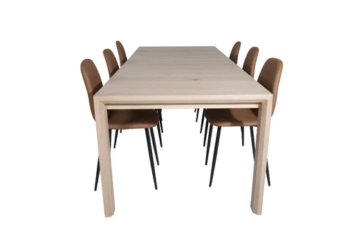 Slider Extention Table - White Wash - 170+40+40cm +Polar Dining Chair - Brown /