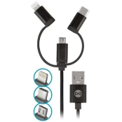 Forever 3in1 cable USB - Lightning + USB-C + microUSB 1,0 m 1,5A black kaina