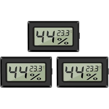 Drėgmės ir temperatūros matuokliai, 3 vnt., LCD, juodi