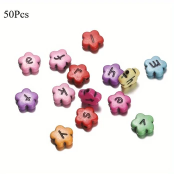 Akrilo karoliukai, Flower Mix Black Letter 50pcs