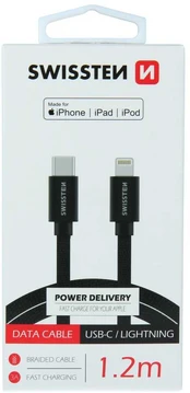 Swissten tekstylny USB-C - Lightning mFi 1.2m juoda kaina