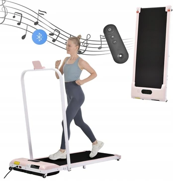 Rožinis bėgimo takelis su nuotoliniu valdymu, led ekranu ir bluetooth garsiakalbiu