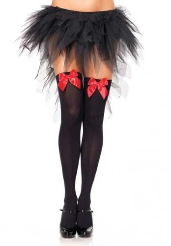 Leg Avenue Hosiery Boland Traciks Sorte stockings med rød sløjfe