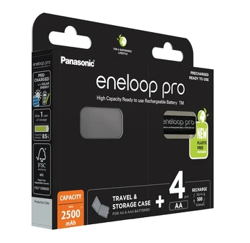 Rechargeable batteries PANASONIC ENELOOP PRO AA 2500 mAh 4 szt + case (BK-3HCDE/4CP+CASE)