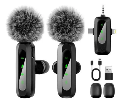 Belaidis lavalier mikrofonas iPhone, Android, PC ir kameroms, 4 in 1