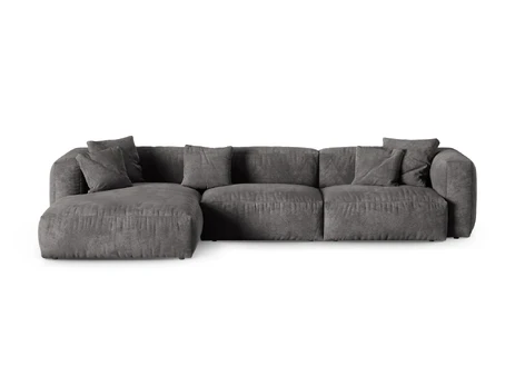 Velvet Modular Left Corner Sofa, "Martina", 3 Seats, 370x176x75, Grey